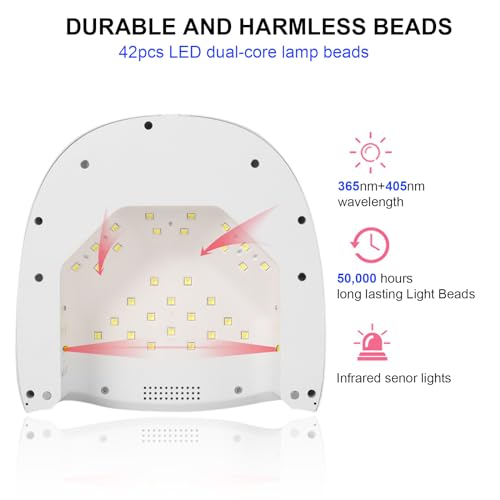 UV LED Nail Lamp,60W Professional Rechargeable UV LED Nail Dryer for Gel Nail Polish Dryer Fast Curing Lamp, 4 Timer Settings Gel Nail Lights for Auto Sensor Nail Machine (White)