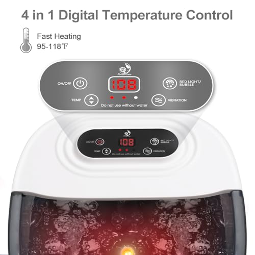 Foot Spa Bath Massager with Heat Bubbles and Vibration Massage and Jets, 16 OZ Calming Lavender Foot Soak Epsom Salt, MoodRelish Foot Soaker with Red Light, 22 Massage Rollers, Adjustable Temp -Grey