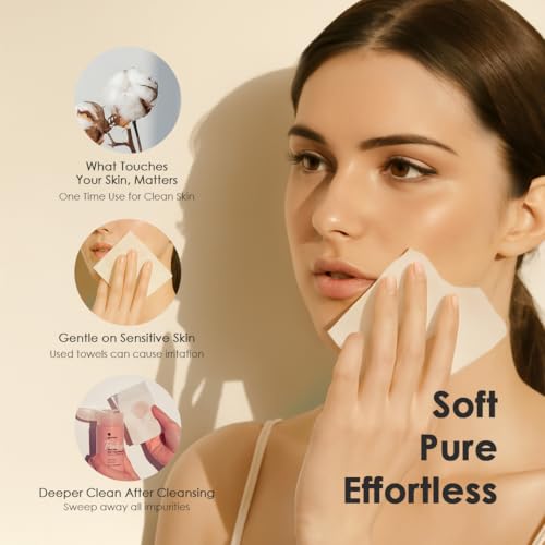 glowiest Daily Ritauls Facial Cotton Towels - Large Essentials, Biobased Face Towel, Disposable Face Towelette, Makeup Remover Dry Wipes, 1 Pack, 80 Ct