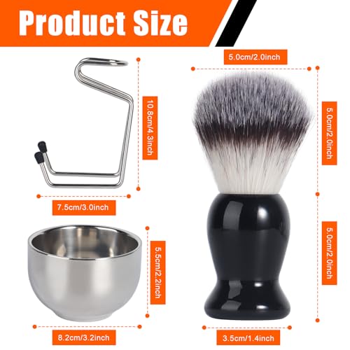 Shaving Brush, 3 In 1 Shaving Brush Set Includes Stainless Steel Shaving Stand and Bowl, Synthetic Badger Hair Shave Brush for Men's Shave Gift