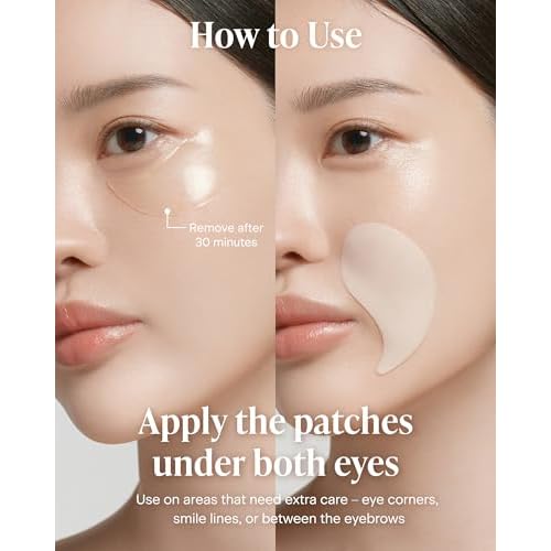 Korean Under Eye Patches for Dark Circles & Puffiness ? Vita 500Da Fabric-Free Collagen Gel, 83% French Collagen + Niacinamide & Peptides, Cooling Depuffing, Turns Clear, 60 Patches