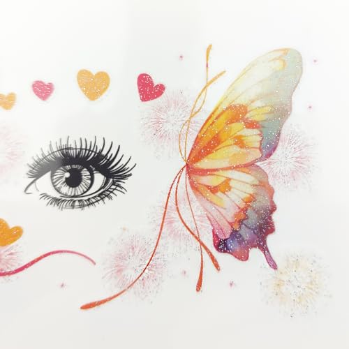 20 Sheets Glitter Fairy Makeup Tattoo Kit, Fairy Face Gems Accessories for Women Butterfly Face Temporary Tattoos Stickers for Eyes Princess Rave Party Favors Gifts