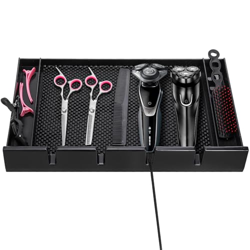 Hedume Barber Clipper Tray Organizer with Anti-Slip Mat, Corded Clippers Holder for Hairdresser, Multifunctional Razors Case for Clippers, Trimmers & Other Tools Storage - 15.7" L x 8.5" W