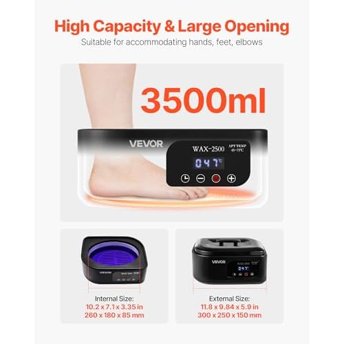 VEVOR Paraffin Wax Machine for Hands and Feet, 3500ML Professional Paraffin Wax Warmer, 113¢µ-167¢µ Digital Display Paraffin Bath Moisturizing Kit with Timer for Skin Hydration, Home Spa, Beauty Salons