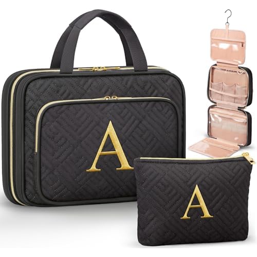 Personalized Gifts for Women, Initial Toiletry Bag Hanging Travel Organizer & Makeup Cosmetic Bag with Embroidery Letter Teacher Appreciation Gift Birthday Valentines Gifts for Mom Wife Friend Sister