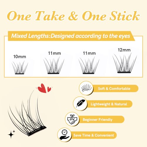 Self Adhesive Eyelashes Natural Wispy Clusters Press on Lash No Glue Needed Eyelash 10-12mm C Curl With Lash Tweezers Easy Apply on Lashes for Beginners (Daisy Style)