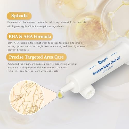 Breakouts Clear Gel, 10,000PPM Spicule Facial Serum with Salicylic Acid, Blemish Spot Gel, BHA & AHA Helps Deep Exfoliation, Cleansing, Unclog Pores for Acne-Prone Skin (0.17 FL OZ/5G)