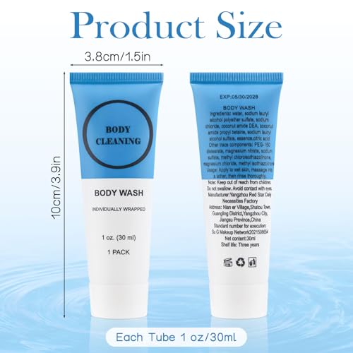 Travel Size Body Wash, Individually Wrapped Bulk 1 oz/30 ml Mini Shower Gel Set Trial Sample Small Single Use Toiletries Amenities Kit for Men & Women for Hotel/Camping/Vacation/Homeless (30 Pack)