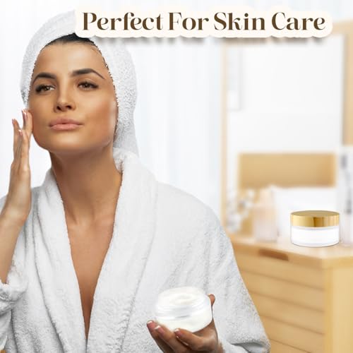4 Pcs 100g/3.4oz Cosmetic Containers Frosted Glass Jar Empty Sample Jars with Bamboo Lids for Cream Lotion Lip Balm Makeup