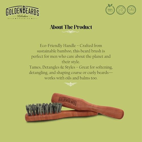 Golden Beards Vegan Beard Brush ? Bamboo Handle & Plant-Based Bristles ? Eco-Friendly Beard Grooming Brush for Men ? Detangles, Styles & Softens Facial Hair