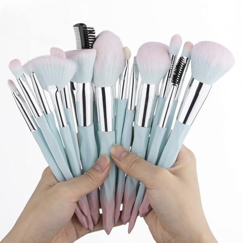 Makeup Brushes - 15pcs makeup brush set (Aquamarine)