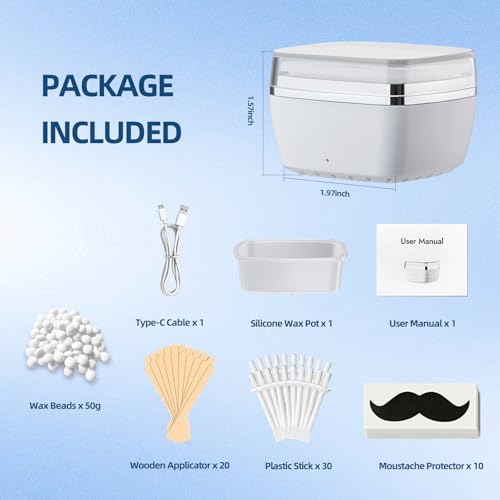 Nose Wax Kit Men Nose Hair Wax Kit with 50g Wax & 15 beard & 20 Wooden Stick & 30 Applicators USB Hair Waxing Kits Rapid Heating Constant Temperature Painless Easy