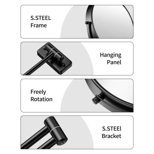 Gospire 9" Large Size Wall Mount Magnifying Mirror, 1X/10X Magnification Double-Sided, 360¡Æ Swivel Extendable Cosmetic Vanity Round Shaving Bathroom Mirror for Men and Women