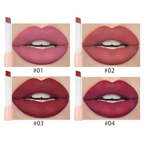 4Pcs Cigarette Case Lipstick Long-Lasting Non-Sticky Matte Nude Lipstick Set Lightweight Mini Velvety Lip Gloss Little Smoke Tube Style Lip Tint Festivals Gift for Women Daily Lip Makeup (A)