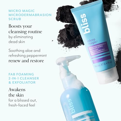 Bliss Micro Magic Microdermabrasion Scrub & Fab Foaming 2-in-1 Cleanser | Exfoliating Face Scrub + Gentle Cleanser Duo for Smooth, Glowing Skin | Pore Refining & Deep Cleansing Skincare Set