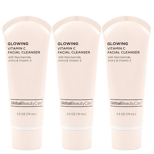 Global Beauty Care Glowing Facial Cleanser - Vitamin C Face Wash to Support Even-Looking Tone and Radiant, Brighter Skin with Niacinamide, AHA & Vitamin E, Gentle Daily Cleanser, 2.5 fl oz (3-Pack)