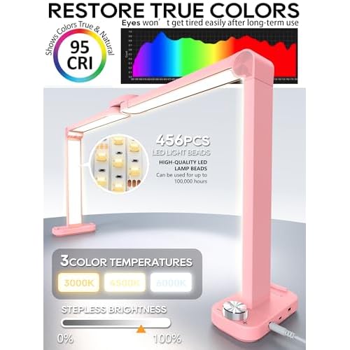 STOLAS Upgraded Nail Light for Desk, 48W 3350LM Foldable 3 Modes 3000-6000K Stepless Table Lamp for Nail Tech with Charging Port and Phone Slot, Nail Lamp for Nail Art, Photography, Reading, Painting