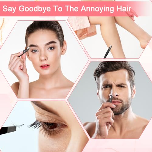24 Pieces Eyebrow Tweezers for Women, Stainless Steel Slanted Tip Tweezers Precision Tweezers Set for Facial Hair Ingrown Hair Splinter Removal and Lash Extension (Black)