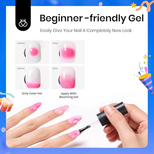 Beetles Blooming Gel 15ml Clear Uv Led Blossom Nails Gel Polish for Spreading Effect Marble Natural Stone Watercolor Floral Print Soak off Diy Nail Art Design Manicure Gift for Women