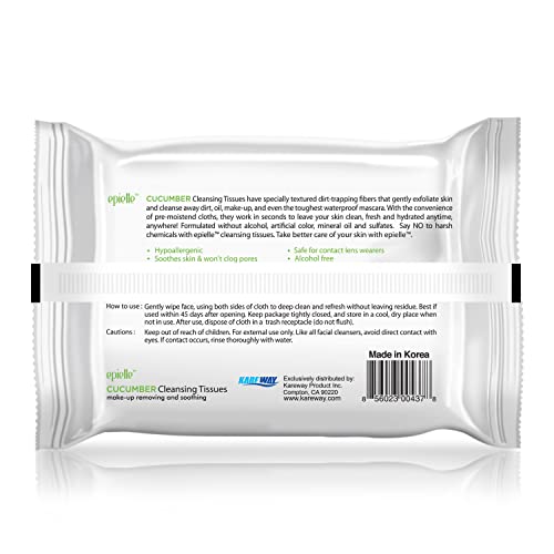 Epielle Cucumber Makeup Remover Wipes, Gentle Daily Facial Cleanser Towelettes, Remove Dirt, Oil & Waterproof Mascara, Stocking Stuffers, 30 Count (Pack of 6)