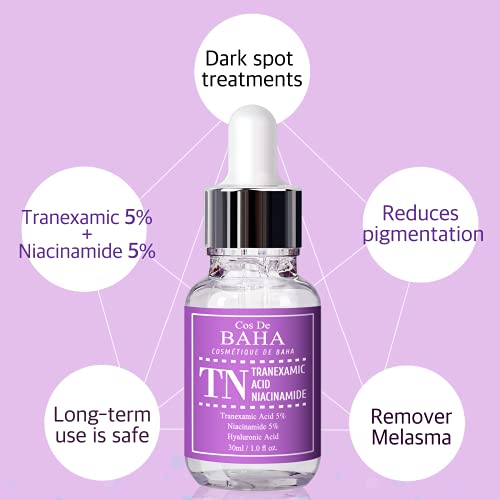 Cos De BAHA Tranexamic Acid 5% Serum 1 Fl Oz ? Niacinamide 5%, Hyaluronic Acid & Aloe for Dark Spots & Uneven Tone, Remover Melasma (30 ml)