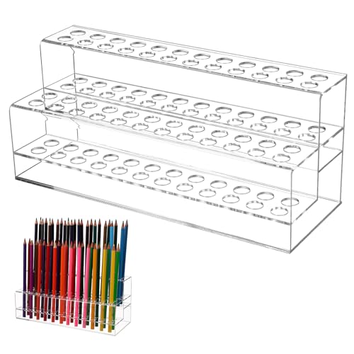 Acrylic Pen Holder Storage Box with Multi-Slot Design 2-Tier 48-Slot Large Capacity Pencil Organizer and Brush Stand for Desk Makeup Brushes Markers and Art Supplies