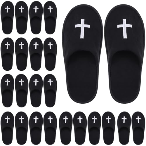 House Slipper for Guest Weddings & Baptisms Party Christian Non Slip Disposable Slippers with Cross Pattern for Travel, Bridesmaid Indoor Spa Bridal