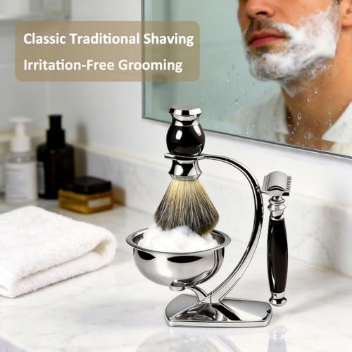 GRUTTI Premium Shaving Kit for Men, 4 in 1 Shaving Set Includes shaving Stand & Soap Bowl &Brush, Double Edge Safety Razor for Men, Safety, Eco-Friendly