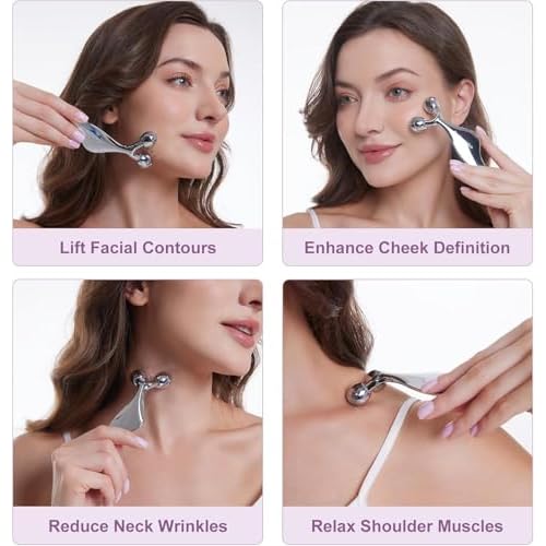 Face Roller Lymphatic Drainage,Face Rollers,Facial Roller,Face Sculpting Tool,Facial Massager? Cooling Metal Face Depuffer, Anti-Puffiness, Prop 65 Tested