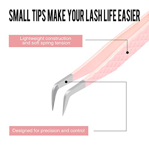 Fiber Tip Grip Lash Tweezers for Eyelash Extensions, Set of 4 Pcs Volume Boot 90 Degree Tweezers Eyelash Extension