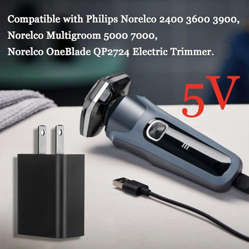5V USB Charger Replacement for Philips Norelco Shaver 2400 3600 3900 Norelco Multigroom Series 5000 7000 OneBlade QP2724 Electric Trimmer and Shaver USB Adapter Charging Block