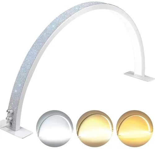 IMENE Half Moon Light for Nail Desk, 29in Nails Desk Lamp, 3000-6000k Moon Lamps Perfect LED Manicure, Lash Light for Table (White Rhinestone)