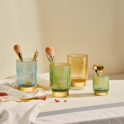 Makeup Brush Holder Organizer,Toothbrush Holders,Desk Pen Pencil Holder,Multifunctional Vintage Glass Brush Cup£¨S+L/White/A3-4-US£©
