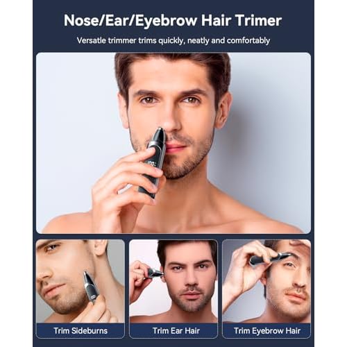 Men's Nose Hair Trimmer 2025 Ear and Nose Hair Trimmer, USB Charging, LED Display Screen, Stainless Steel Double-Edged Rotating Blade, Universal for Men and Women (Silver)
