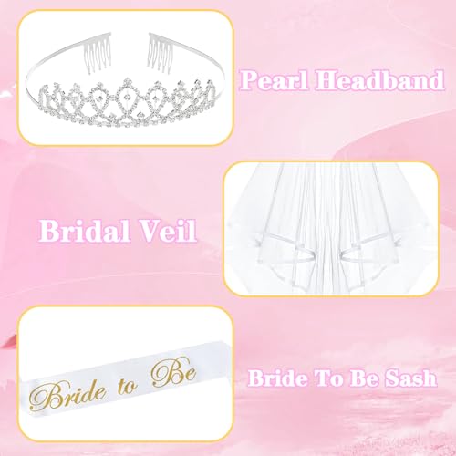 Bachelorette Gifts for Bride, Bride to Be Gifts, Bachelorette Party Decorations,Wedding Veil, Bride Makeup Bag, Bride Slippers, Bride Sash, Bride Hair Clip, Bridal Shower Gifts for Women Girls