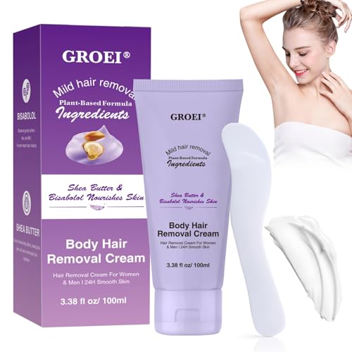 Body Hair Cream for Women & Men, Plant-Based Formula with Shea Butter, Skin-Smoothing Moisture Care, 3.38 fl oz
