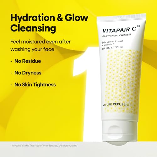 Nature Republic Vitapair C Glow Facial Cleanser Toner Set - Korean Vitamin Skincare, Cleaner Skin, Hydrating, Niacinamide, Lightweight