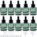 10 Pack 1oz Dark Green Round Flat Shoulder Essential Oil Dropper Bottle With 2 Funnels And 2 Plastic Pipette, 30 ml Thick Bottom Dropper Bottle Travel Aromatherapy Oil Container
