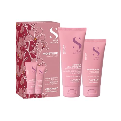 Alfaparf Milano Semi di Lino Moisture Travel Size Shampoo and Hair Mask Set for Dry Hair - Sulfate Free - Hydrating - Moisturizing - Nourishing