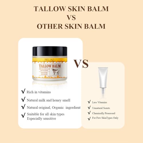 Beef Tallow and Honey Moisturizer Balm for Skin: Grass-Fed Tallow Honey Skin Moisturizer for Face Body, Tallow Balm for Skin Hydration