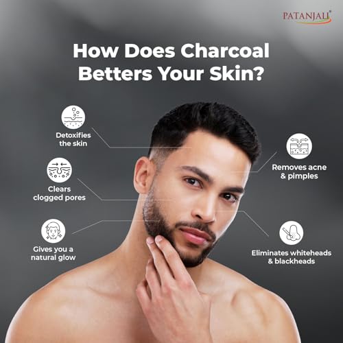patanjali Turmeric Charcoal Body Cleanser Bar 125g | Detoxifying Herbal Soap with Activated Charcoal & Turmeric | Deep Cleansing for Oily, Acne?Prone & Dull Skin