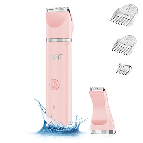 Electric Bikini Trimmer for Women - 2 in 1 Electric Lady Pubic Hair Groomer Painless Hair Removal Razor Body Shaver, Portable Ladies Shaver with 2 Trimmer Heads, IPX7 Waterproof