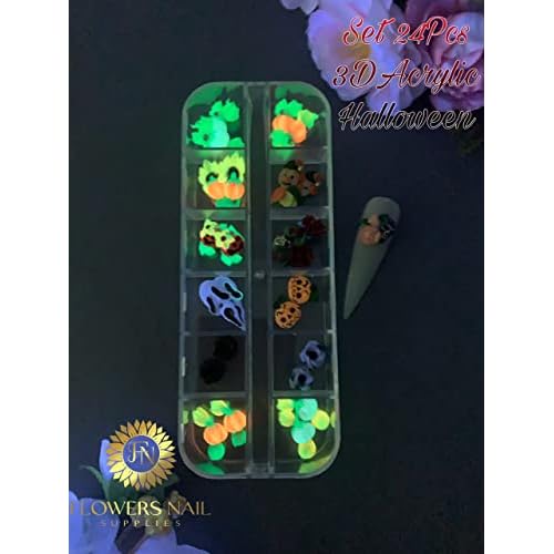 24Pcs 3D Acrylic Halloween Nail Art Charms Handmade by Acrylic Powder (Halloween1-24Pcs)