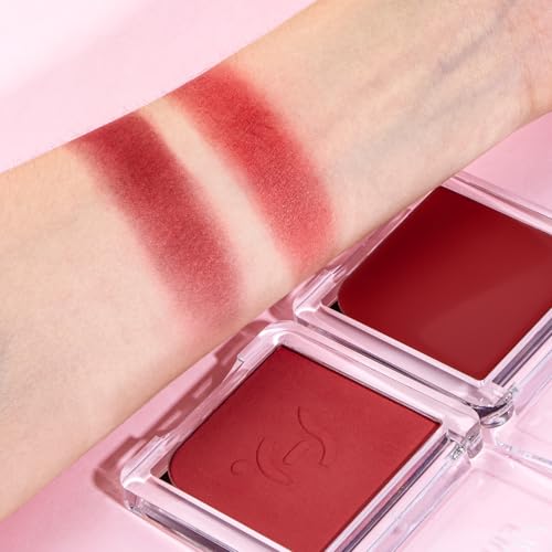 Blush Palette Duo ? Cream & Powder Blush Set in Deep Red, Long-Wearing & Moisturizing, Easy to Blend, Radiant Coverage for Cheeks, Eyes & Lips, Magnetic Palette Compatible (2-Pack, Maple Crush)