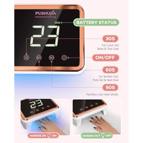 Professional Rechargeable UV LED Nail Lamp,Cordless UV Nail Dryer for Gel Polish with 3 Timer Settings (30/60/90s), Smart Infrared Sensor & LCD Display, 30 UV/LED Beads