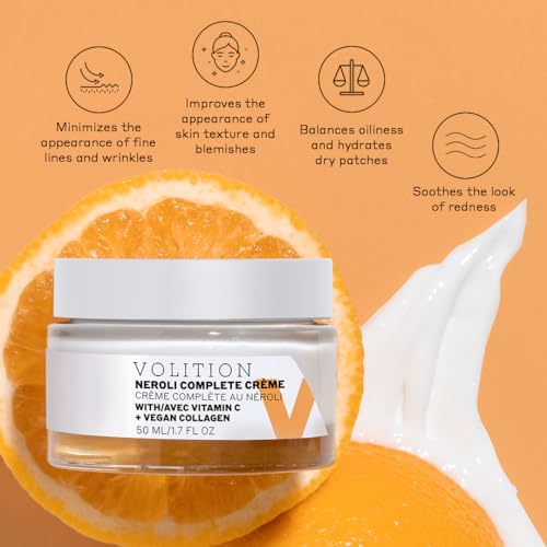 Volition Beauty Neroli Complete Cr?me with Vitamin C + Vegan Collagen - Face Moisturizer for Normal to Combination Skin | Balances Oiliness, Calms Blemishes, Minimizes Wrinkles & Soothes Redness