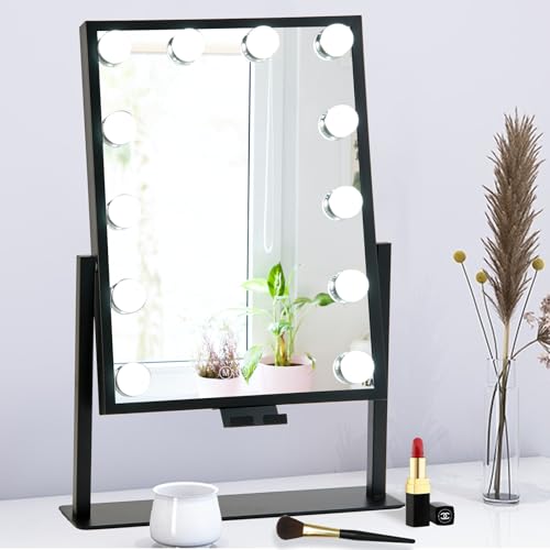 TOPMILO Lighted Makeup Mirror, Vanity Mirror with Lights, Hollywood Vanity Mirror with 9 Dimmable Bulbs Lights, 3 Lighting Modes, Detachable 10X Magnification Mirror, Smart Touch Control, 360¡ÆRotation