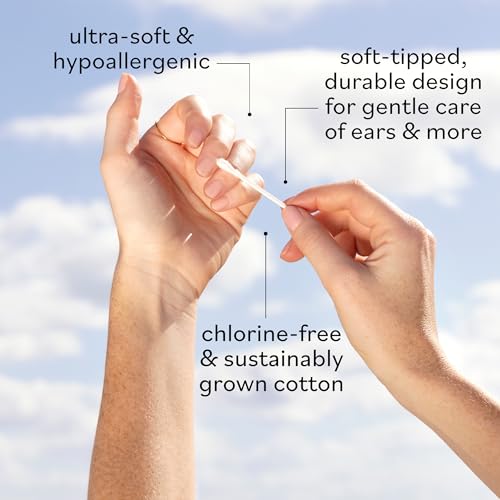 Sky Organics - Organic Cotton Swabs with Ultra Soft Tips - Strong & Durable - Hypoallergenic - Chlorine Free - Sustainable - Natural, Vegan & Cruelty Free - 1500 Count (Pack of 4)
