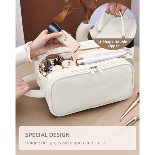 Travel Makeup Bag - Women's Portable Travel Organizer, Waterproof Cosmetic Storage Bag, Vertical Brush Holder for Easy Access