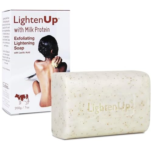 Lighten-Up Lactic Acid Exfoliating Soap, 7.7 oz / 200 g, Brightening Bar, AHA Soaps for Knees, Body, Armpits, with Shea Butter, Apricot, Milk Protein